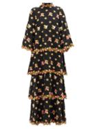 Matchesfashion.com Andrew Gn - Tiered Floral-embroidered Silk-blend Crepe Dress - Womens - Black