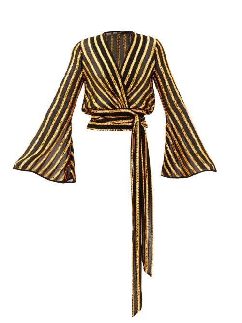 Matchesfashion.com Galvan - Pride Sequinned Striped Wrap Blouse - Womens - Black Gold