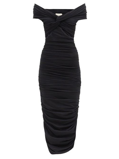 Khaite - Spence Ruched Cotton-blend Jersey Midi Dress - Womens - Black