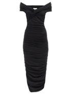 Khaite - Spence Ruched Cotton-blend Jersey Midi Dress - Womens - Black