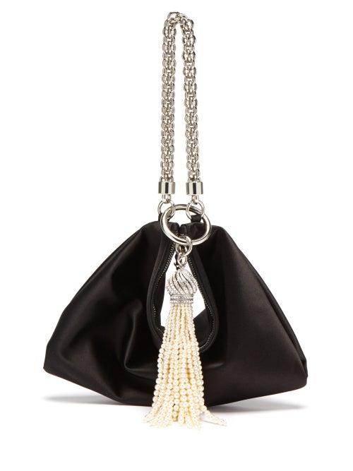 Ladies Bags Jimmy Choo - Callie Tasselled Satin Clutch Bag - Womens - Black