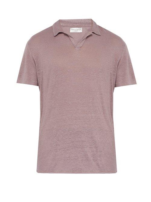Matchesfashion.com Officine Gnrale - Simon Open Front Linen Jersey Polo Shirt - Mens - Purple