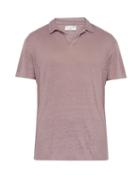 Matchesfashion.com Officine Gnrale - Simon Open Front Linen Jersey Polo Shirt - Mens - Purple