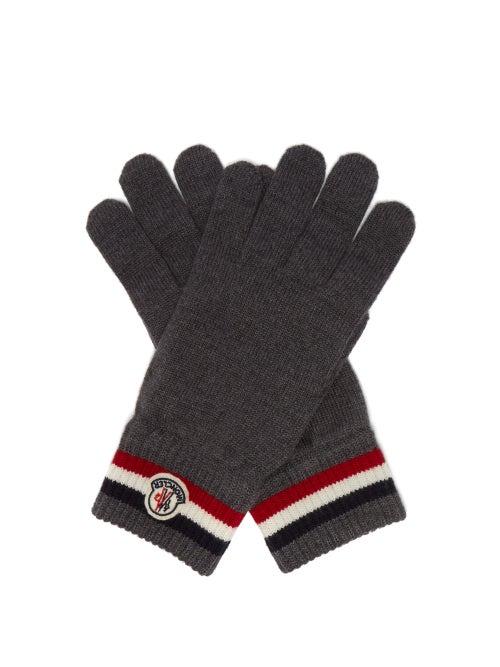 Matchesfashion.com Moncler - Stripe Jacquard Wool Gloves - Mens - Grey
