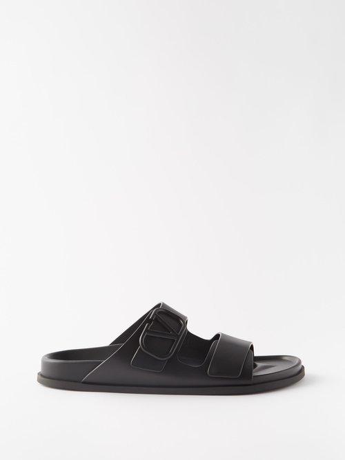 Valentino Garavani - V-logo Leather Slides - Mens - Black