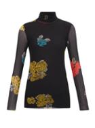 Matchesfashion.com Ganni - Roll-neck Floral-print Mesh Top - Womens - Black Multi