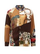 Matchesfashion.com Ahluwalia - Patchwork Upcycled Silk-blend Shirt - Mens - Brown