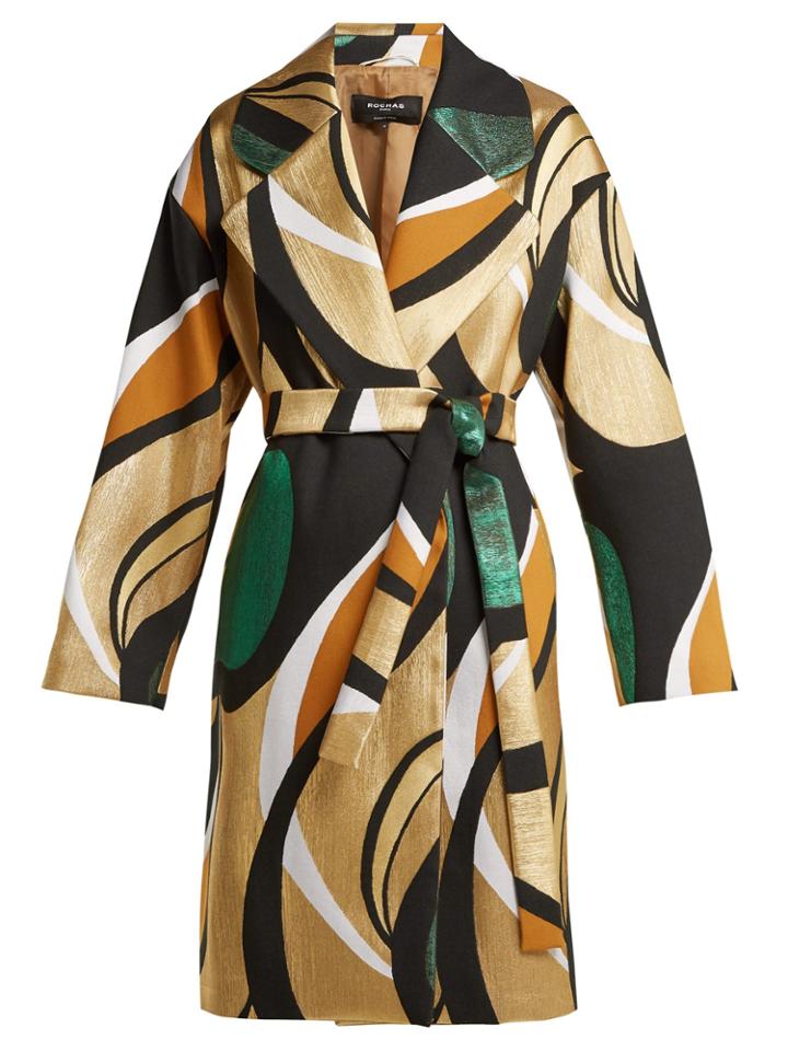 Rochas Metallic-jacquard Belted Coat