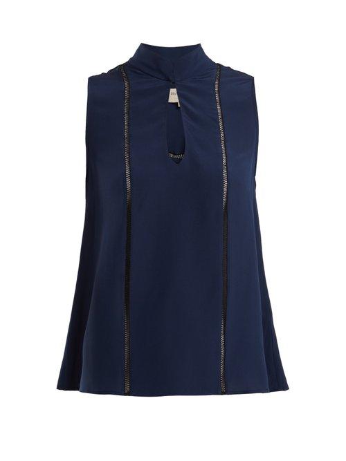 Matchesfashion.com Zeus + Dione - Azur Lace Trimmed Silk Top - Womens - Navy