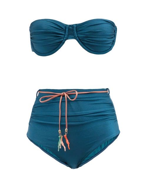 Ladies Beachwear Zimmermann - Cassia Tie-waist Ruched Bandeau Bikini - Womens - Blue