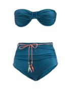 Ladies Beachwear Zimmermann - Cassia Tie-waist Ruched Bandeau Bikini - Womens - Blue