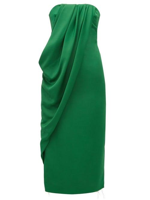 Matchesfashion.com Marina Moscone - Strapless Draped Crepe Dress - Womens - Green