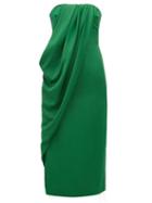 Matchesfashion.com Marina Moscone - Strapless Draped Crepe Dress - Womens - Green