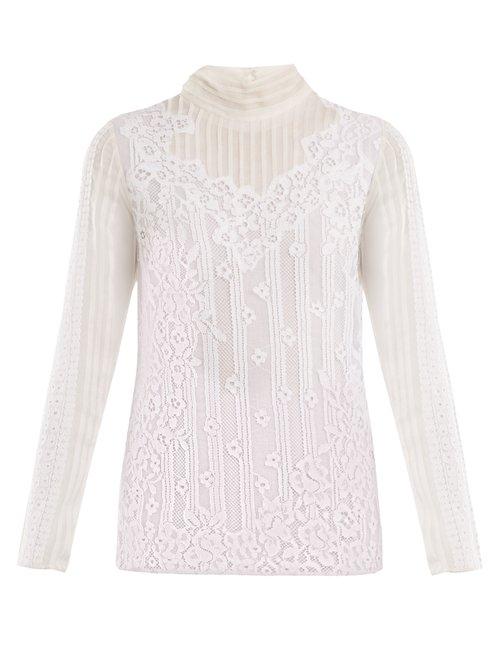 Matchesfashion.com Valentino - High Neck Chantilly Lace Blouse - Womens - White