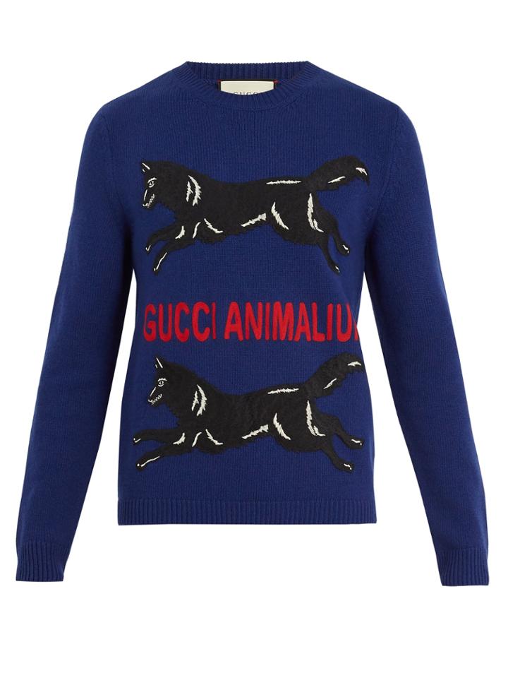 Gucci Wolf-appliqu Wool Sweater