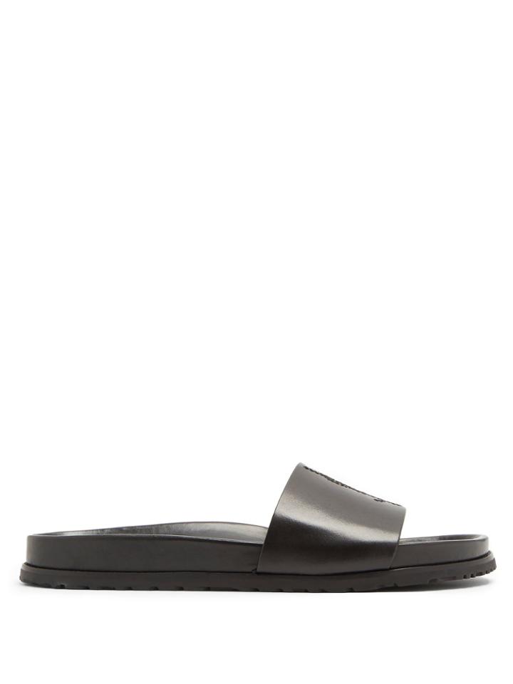 Saint Laurent Logo-embroidered Leather Slides