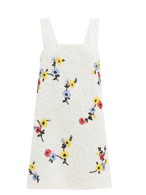 Matchesfashion.com Ganni - Beaded Crepe Mini Dress - Womens - White Multi