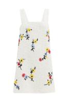Matchesfashion.com Ganni - Beaded Crepe Mini Dress - Womens - White Multi