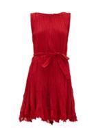 Matchesfashion.com Mes Demoiselles - Carla Belted Pleated-cotton Mini Dress - Womens - Red