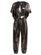 Matchesfashion.com Norma Kamali - Kimono Sleeve Metallic Lam Jumpsuit - Womens - Silver