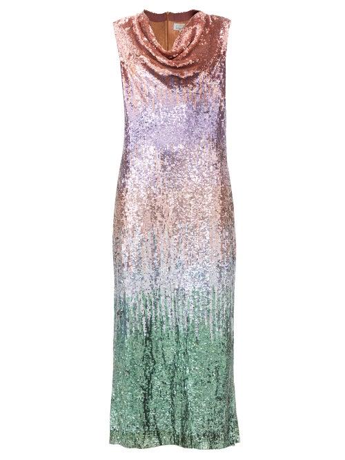Ashish - Cowl-neck Sequinned Dress - Womens - Green Multi