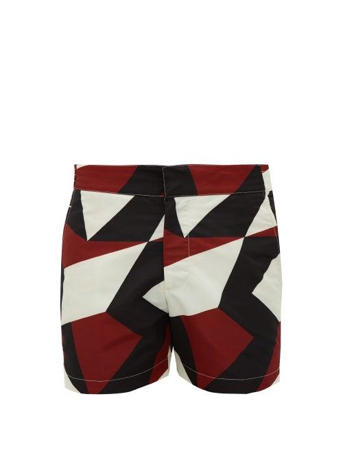 Matchesfashion.com Frescobol Carioca - Modernist Print Swim Shorts - Mens - Burgundy Multi