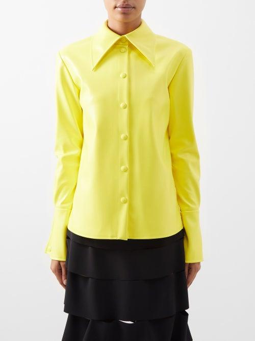 A.w.a.k.e. Mode - Point-collar Faux-leather Shirt - Womens - Yellow