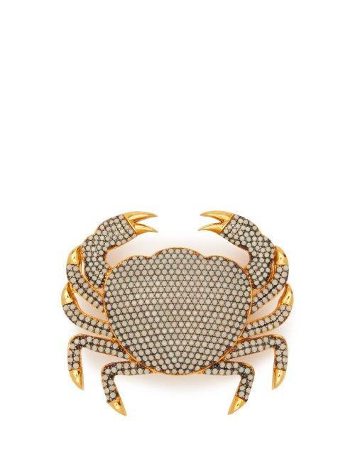 Matchesfashion.com Begum Khan - Crab Opal Crystal & 24kt Gold Plated Brooch - Womens - White