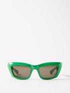 Bottega Veneta Eyewear - Mitre Cat-eye Acetate Sunglasses - Mens - Green