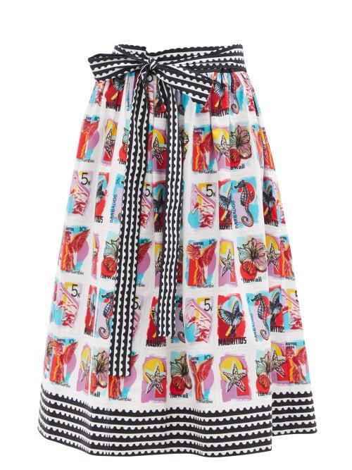 Ladies Beachwear Mary Mare - Paloma Postcard-print Cotton-blend Poplin Skirt - Womens - Multi