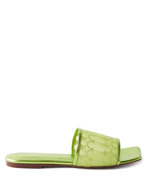 Andrea Wazen - Sursock Embroidered Mesh Slides - Womens - Green