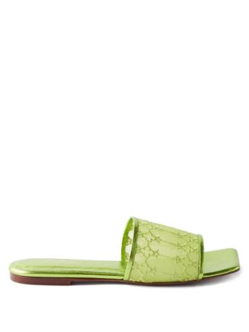 Andrea Wazen - Sursock Embroidered Mesh Slides - Womens - Green