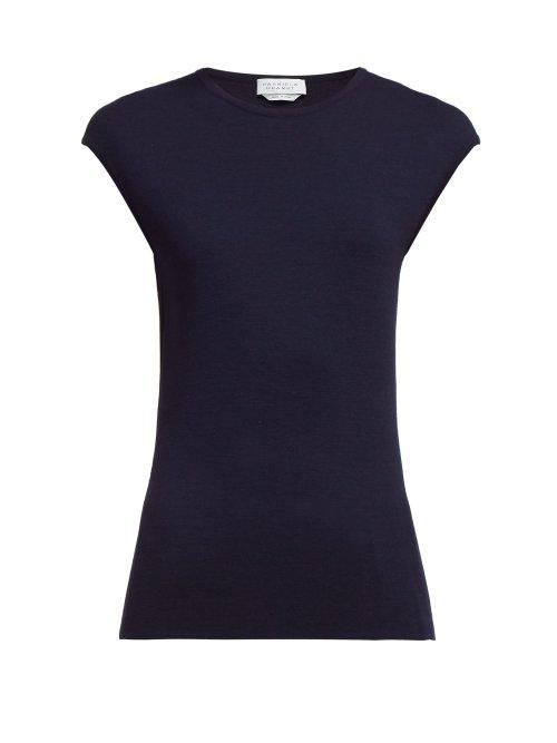 Matchesfashion.com Gabriela Hearst - Ryan Cap Sleeve Wool Blend Top - Womens - Navy