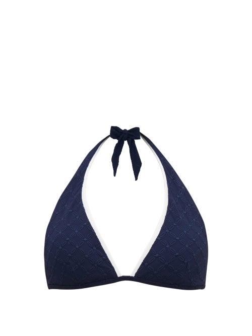 Matchesfashion.com Heidi Klein - New Haven Floral Embroidered Bikini Top - Womens - Navy