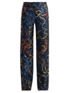 Matchesfashion.com F.r.s - For Restless Sleepers - Zelos Snake Print Silk Trousers - Womens - Blue Print