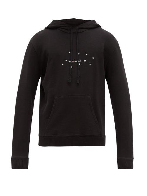 Matchesfashion.com Saint Laurent - Logo Print Cotton Hooded Sweatshirt - Mens - Black Silver