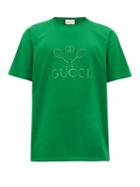 Matchesfashion.com Gucci - Embroidered Tennis Logo Cotton Jersey T Shirt - Mens - Green
