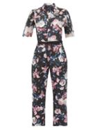 Matchesfashion.com Erdem - Vala Dusk Bouquet-print Cotton-blend Jumpsuit - Womens - Black Pink
