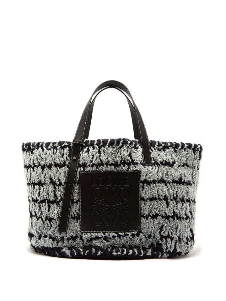 Loewe Leather-trimmed Woven Denim Tote Bag