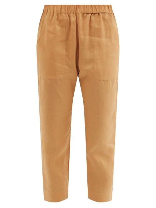 Loup Charmant - Beach Cropped Linen Relaxed-fit Trousers - Womens - Camel