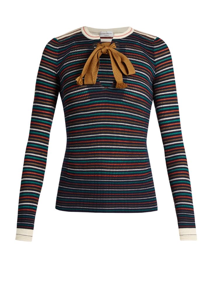 Sonia Rykiel Tie-neck Striped-knit Cotton Top