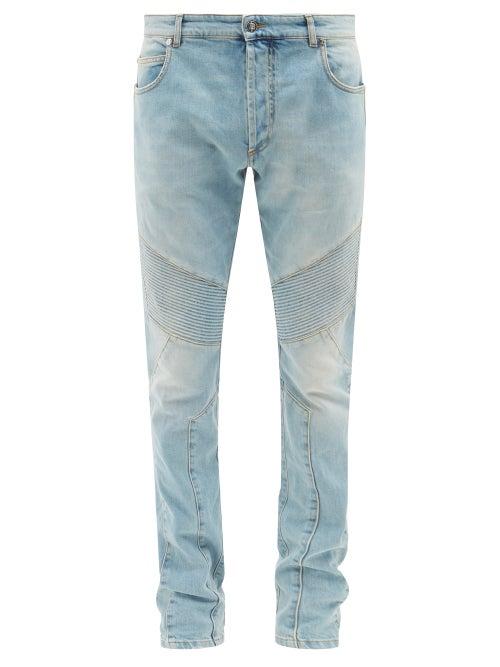 Balmain - Slim-leg Biker Jeans - Mens - Light Blue