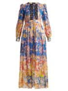 Matchesfashion.com Dundas - Floral Fil Coup Silk Blend Dress - Womens - Blue Multi