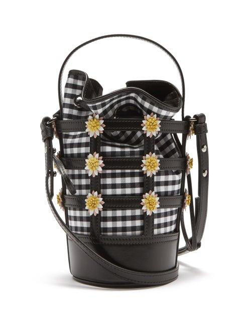 Matchesfashion.com Fabrizio Viti - Miss Daisy Leather And Gingham Bucket Bag - Womens - Black Multi