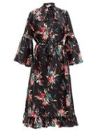 Matchesfashion.com La Doublej - Floral-print Fluted Silk-twill Dress - Womens - Black Print