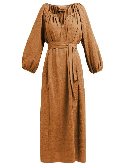Matchesfashion.com Loup Charmant - Organic Cotton Gauze Midi Dress - Womens - Brown