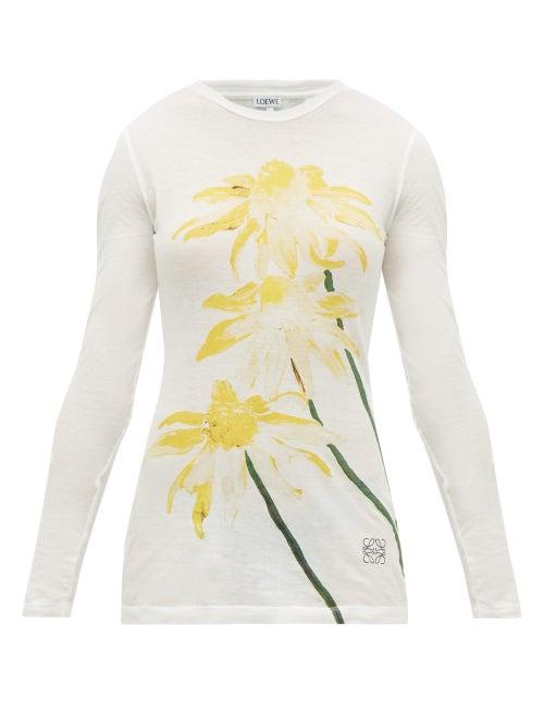 Matchesfashion.com Loewe - Floral-print Long-sleeved Cotton-jersey T-shirt - Womens - Yellow Print