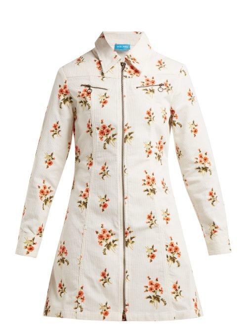 Matchesfashion.com M.i.h Jeans - Codie Floral Print Cotton Corduroy Dress - Womens - White Print