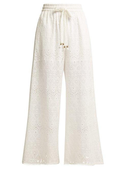 Matchesfashion.com Zimmermann - Castile Cotton And Silk Blend Trousers - Womens - Ivory
