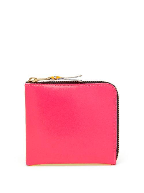 Matchesfashion.com Comme Des Garons Wallet - Zip-around Bi-colour Leather Wallet - Womens - Pink Multi